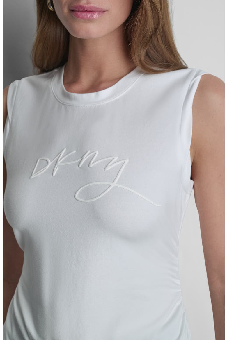 Script Ruched Cotton Blend Tank, Alternate, color, WHITE