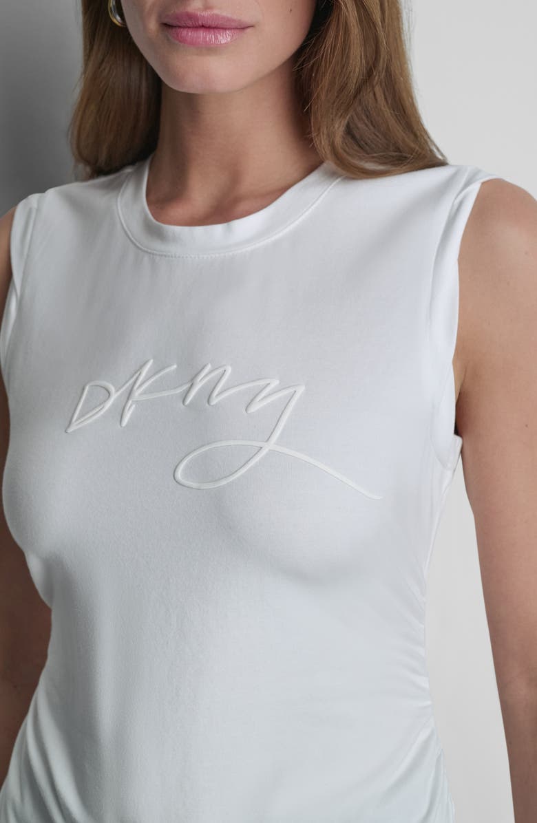 DKNY Script Ruched Cotton Blend Tank, Alternate, color, White