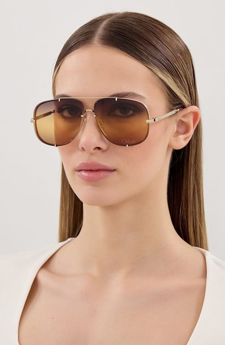 Chloé 62mm Gradient Square Sunglasses, Alternate, color, Gold