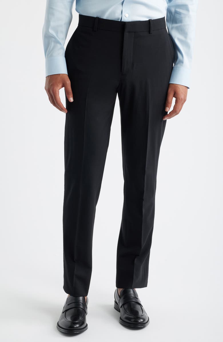 Nordstrom Henrik Trim Fit Solid Stretch Wool Suit Pants, Main, color, Black