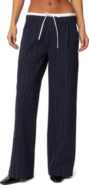 EDIKTED Peekaboo Pinstripe Drawstring Pants