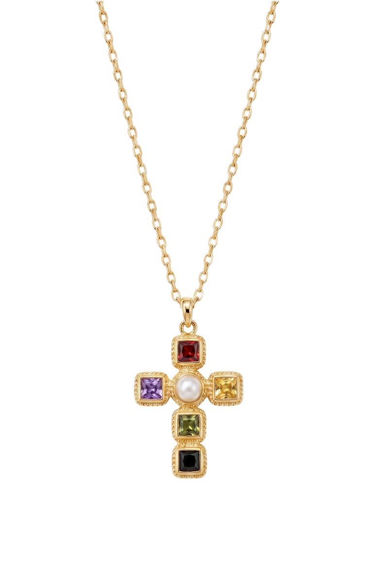 Jewel Imitation Pearl Cross Necklace, Main, color, GOLD