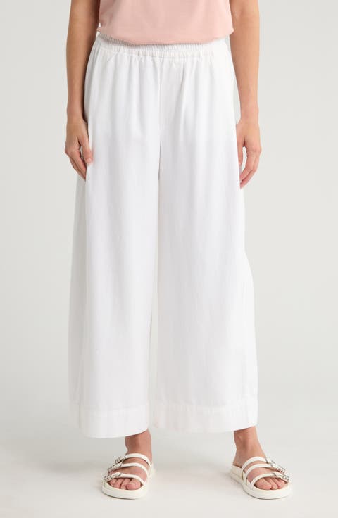 Pleated Crop Wide Leg Pull-On Pants