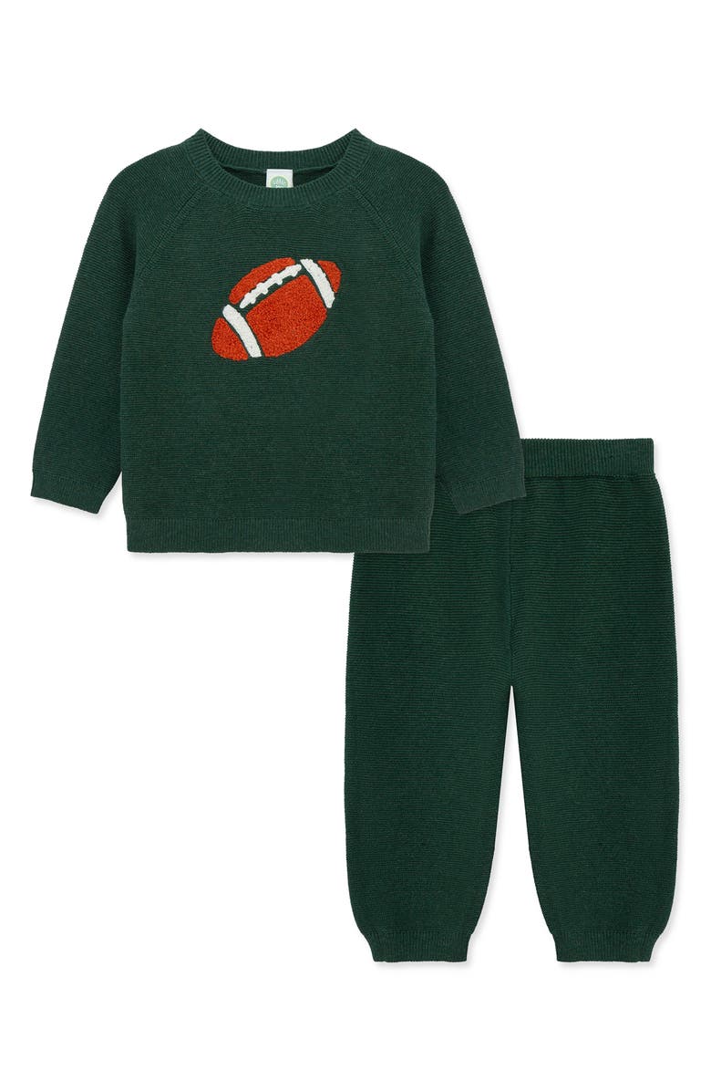 Little Me Football Cotton Sweatshirt & Sweatpants Set, Main, color, Green