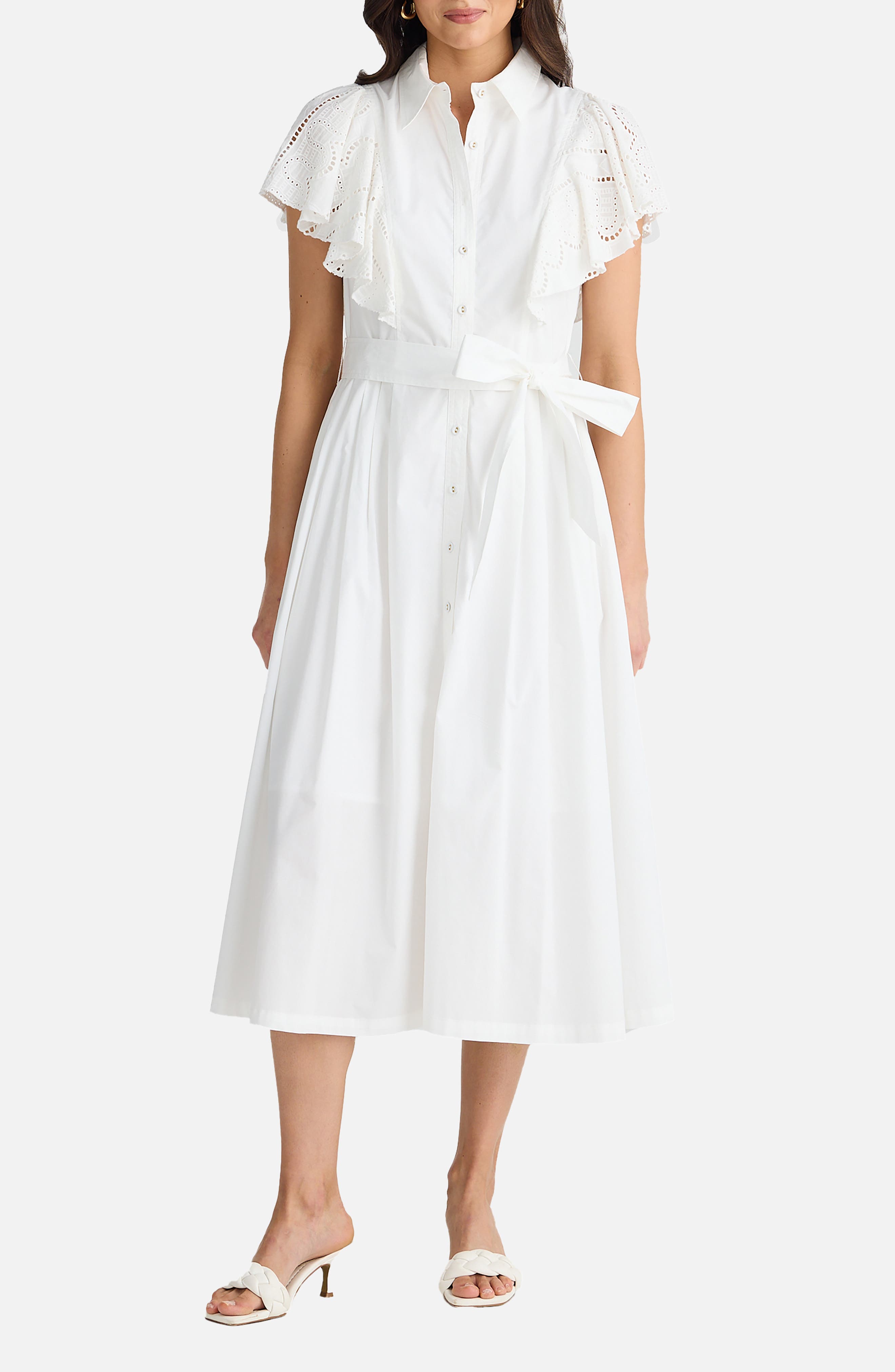 Marigold Ruffle Sleeve Cotton Midi Shirtdress