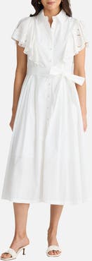 Brave+True Marigold Ruffle Sleeve Cotton Midi Shirtdress