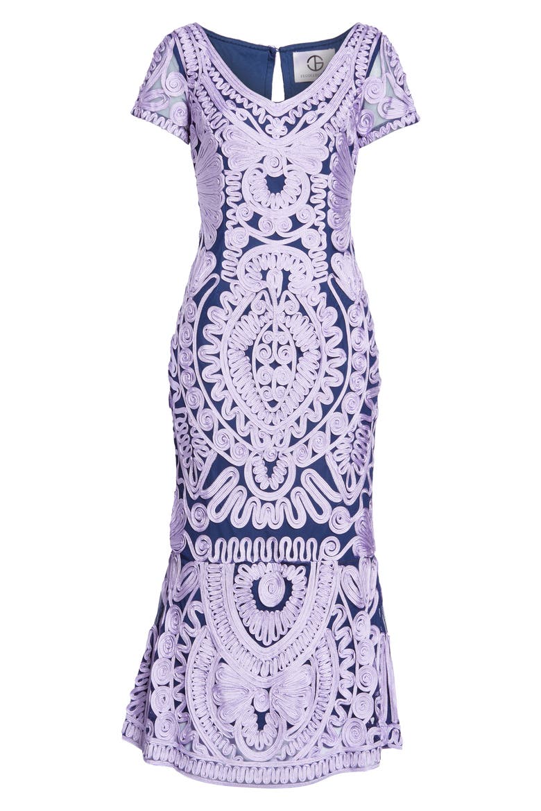 Soutache Trumpet Dress, Alternate, color, ORCHID/ NAVY