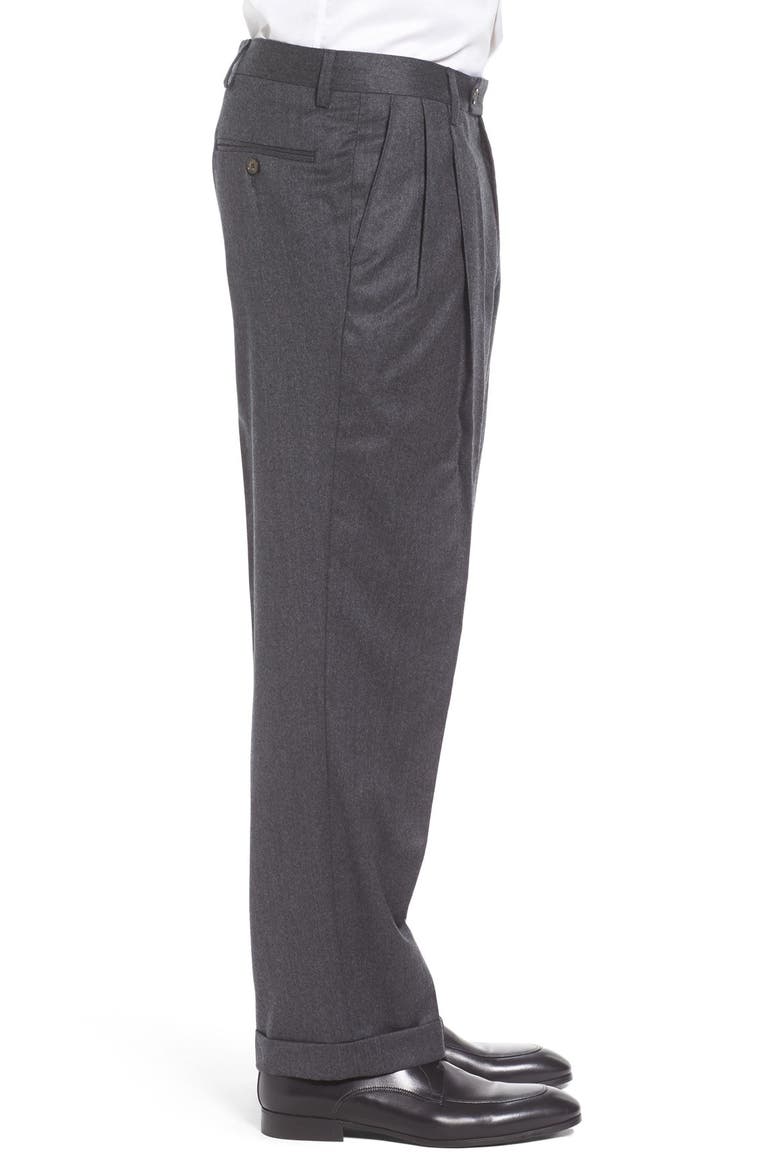 Lightweight Flannel Pleated Classic Fit Dress Trousers, Alternate, color, MEDIUM GREY