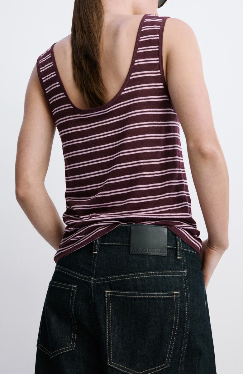 MANGO Stripe Linen Tank, Alternate, color, Maroon