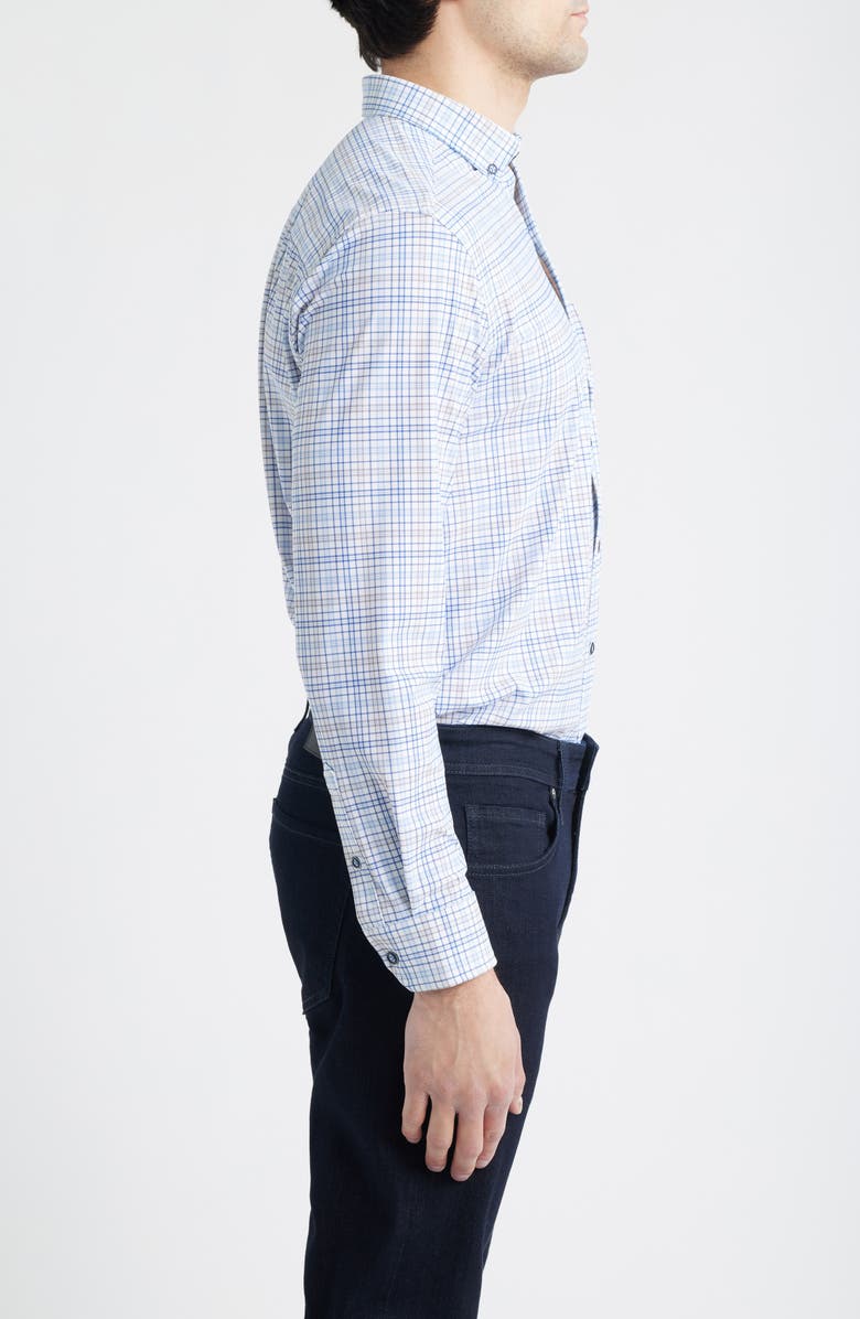 Johnston & Murphy XC Motion Performance Knit Button-Up Shirt, Alternate, color, Blue/ Tan Plaid