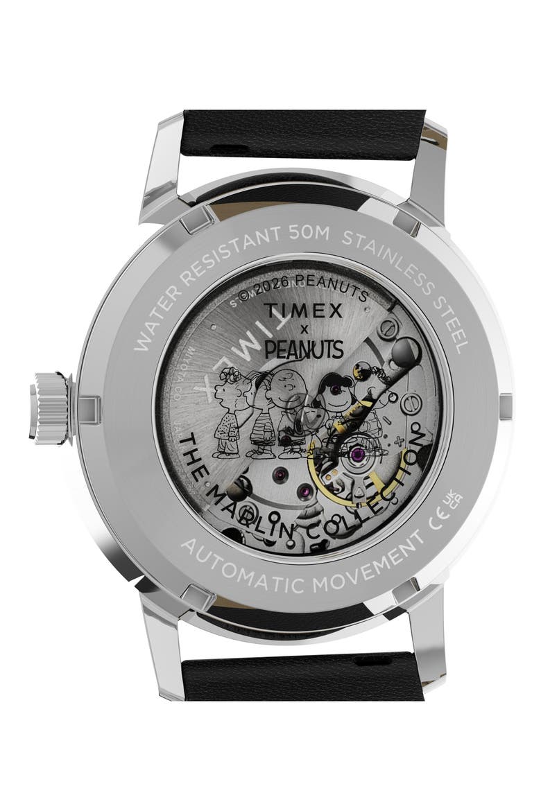 Peanuts® x Timex Marlin® Automatic Americana 40mm Leather Strap Watch, Alternate, color, SILVER-TONE