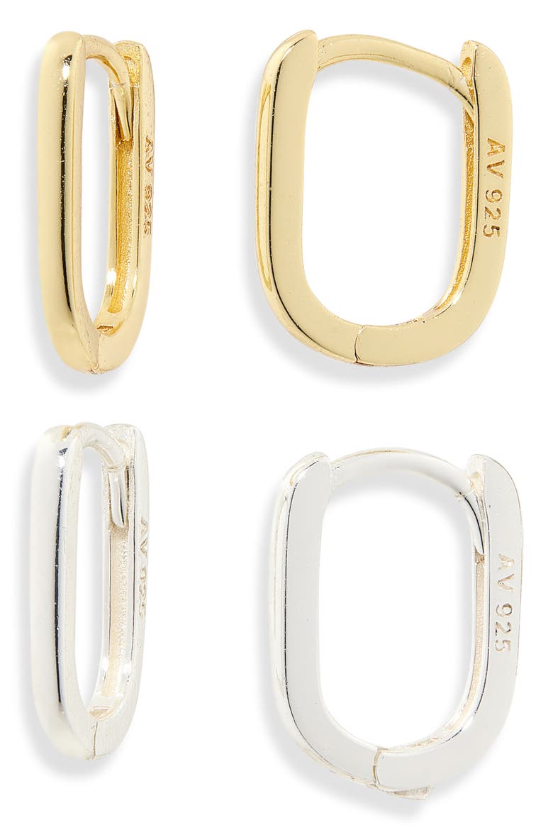 Set of 2 Oval Hoop Earrings, Main, color, GOLD/ SILVER