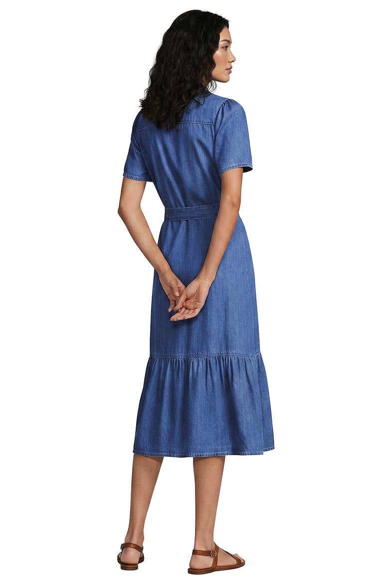 Light Weight Denim Tiered Midi Dress, Alternate, color, Light Indigo