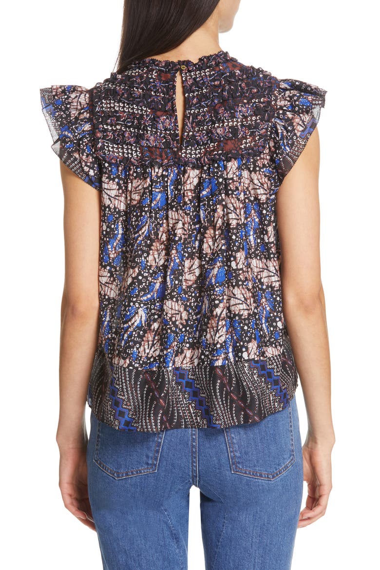 Nuru Ruffle Trim Top, Alternate, color, INDIGO