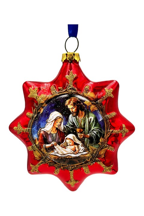 Holy Family Nativity Star Glass Ornament