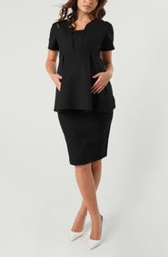 Marion Women's Knee Length Maternity Pencil Skirt with Bump Panel in Italian Stretch Suiting Fabric