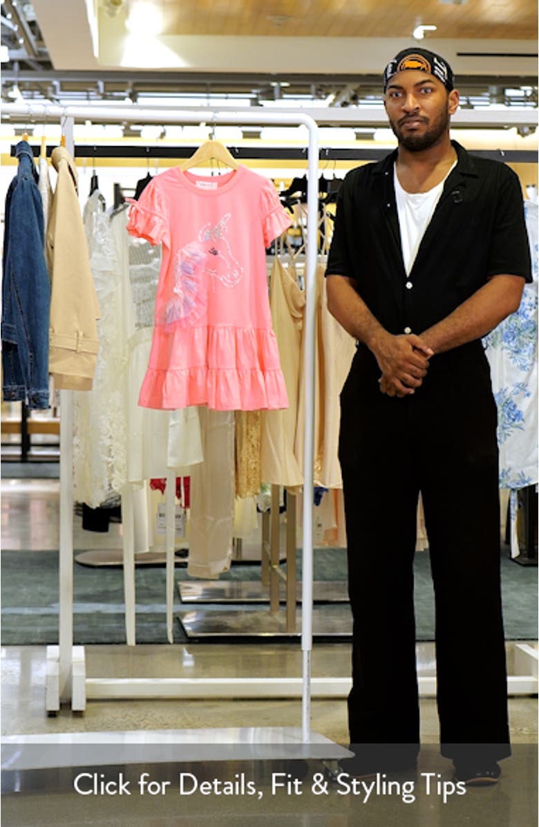 Kids' Unicorn Tulle Trim Tiered Stretch Cotton Party Dress, sales video thumbnail