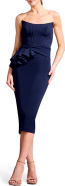 Dress the Population Teddi Strapless Corset Bodice Body-Con Cocktail Midi Dress