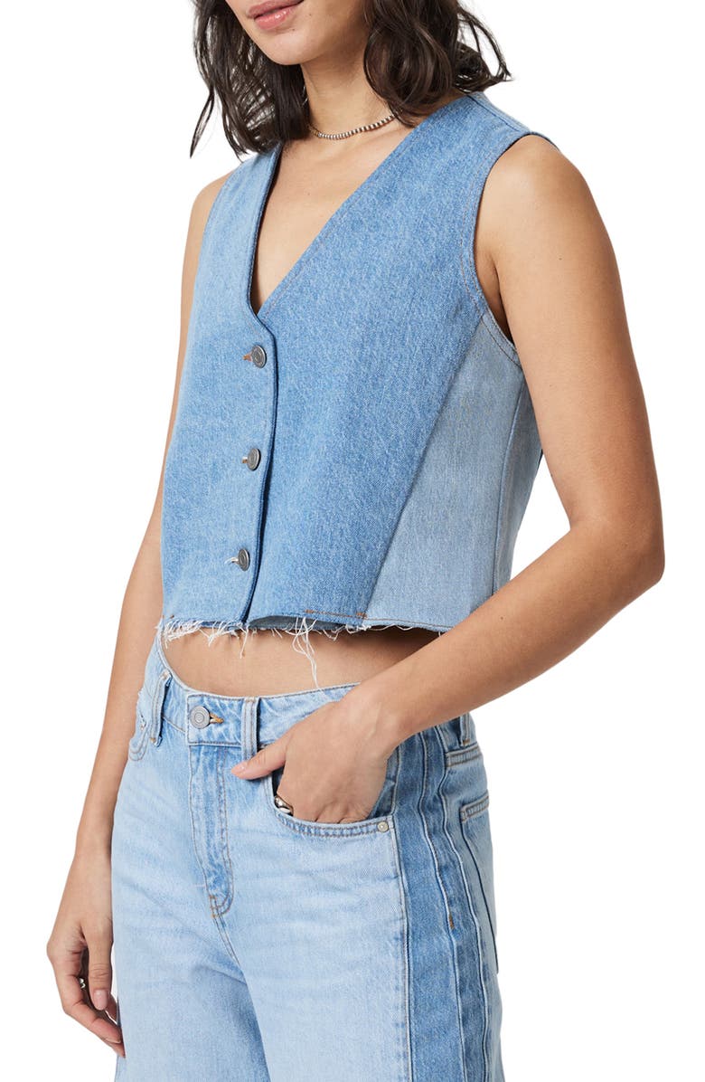 Mavi Jeans Peony Colorblock Raw Hem Denim Vest, Alternate, color, Blocking Denim