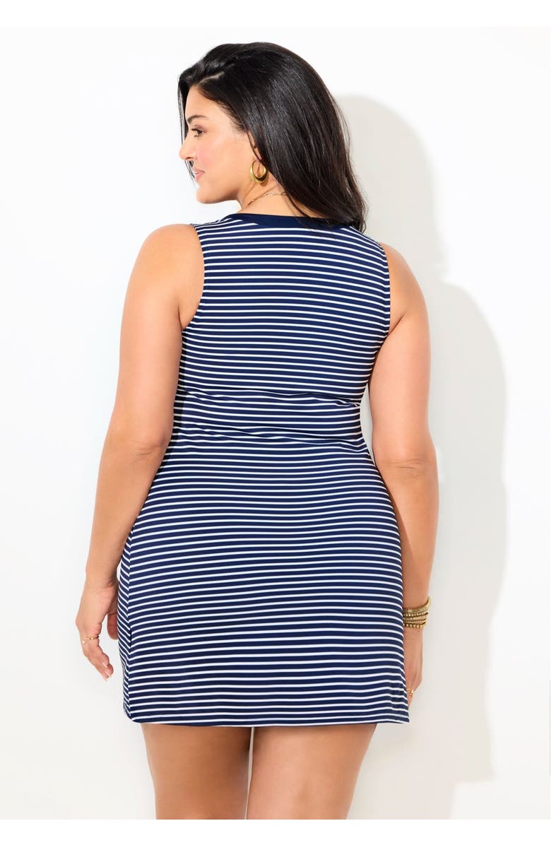 Swimsuits for All Chlorine Resistant V-Neck Two-Piece Swimdress, Alternate, color, Navy White Stripes