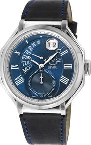 GEVRIL Men's Marchese Leather Strap Watch, 44mm