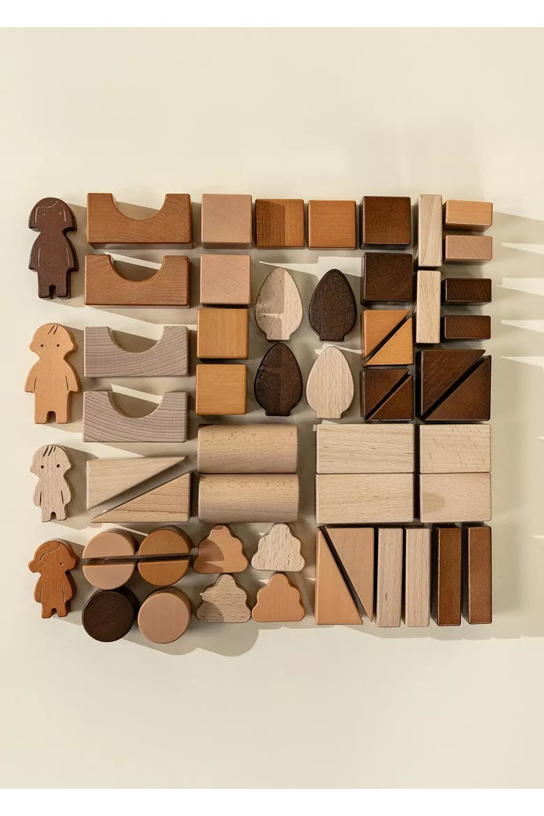 Premium Wooden Construction Blocks Set - 56pcs, Alternate, color, Natural Wood