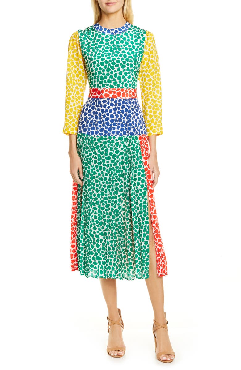 RIXO Charlene Tulip Print Silk Midi Dress, Main, color,