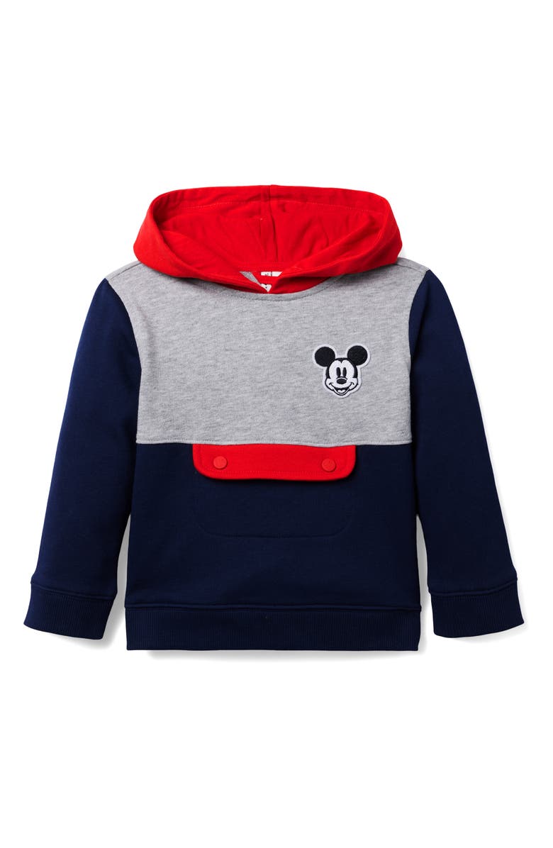 Janie and Jack x Disney Kids' Mickey Patch Colorblock French Terry Hoodie, Main, color, 