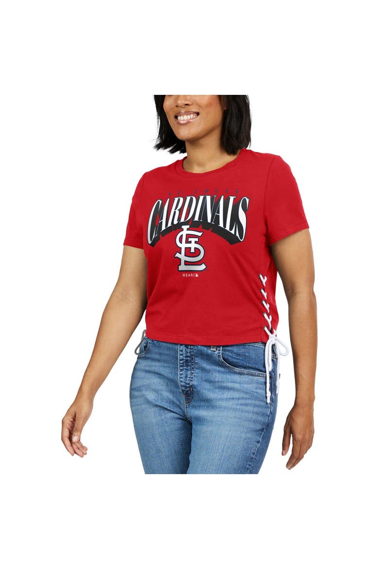 Women's WEAR by Erin Andrews Red St. Louis Cardinals Side Lace-Up Cropped T-Shirt, Alternate, color, Red