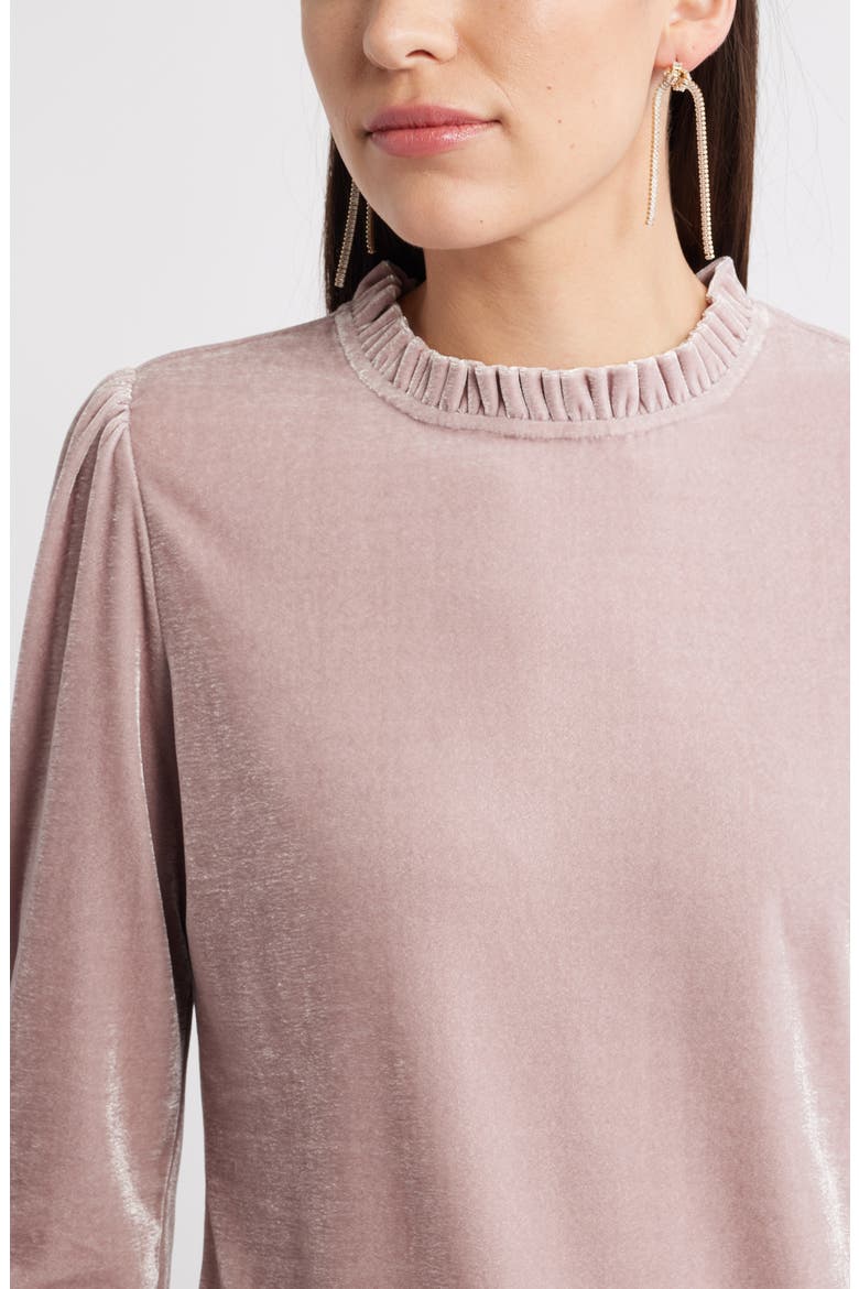 Velour Ruffle Neck Top, Alternate, color, PINK TIMBER
