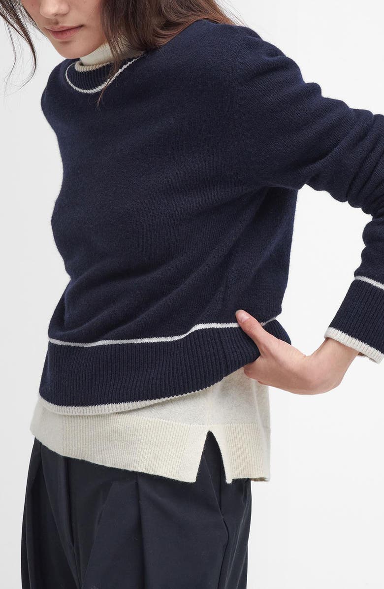 Barbour Rochelle Tipped Crop Wool & Cotton Sweater, Alternate, color, Navy Blue