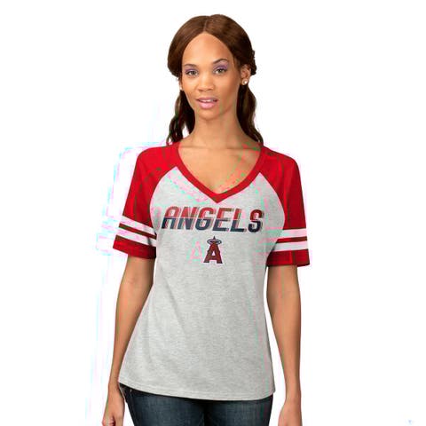 Women's G-III 4Her by Carl Banks Heather Gray Los Angeles Angels Goal Line Raglan V-Neck T-Shirt