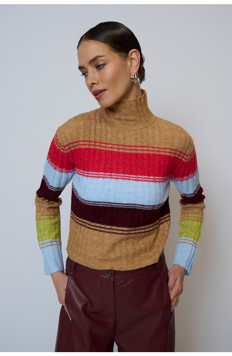 Central Park West Marley Ribbed Gradient Stripe T-Neck, Main, color, Multi