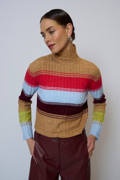 Central Park West Marley Ribbed Gradient Stripe T-neck In Multi