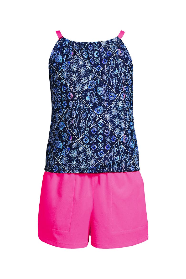 Girls Chlorine Resistant Tankini Top Woven Short Set, Alternate, color, Deep Sea Navy/Multi Floral Mix