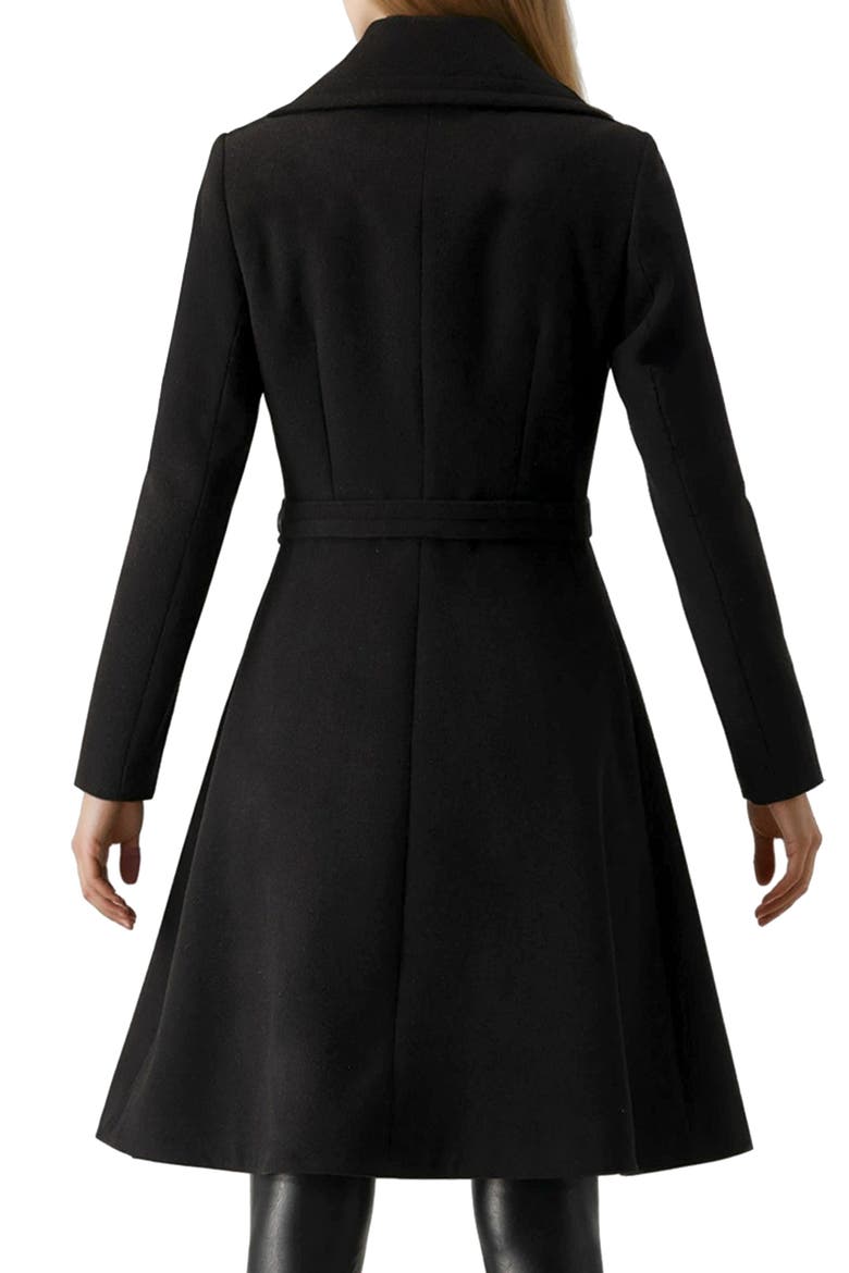 Petal-Collar Wool-Blend Zip Coat, Alternate, color, Black
