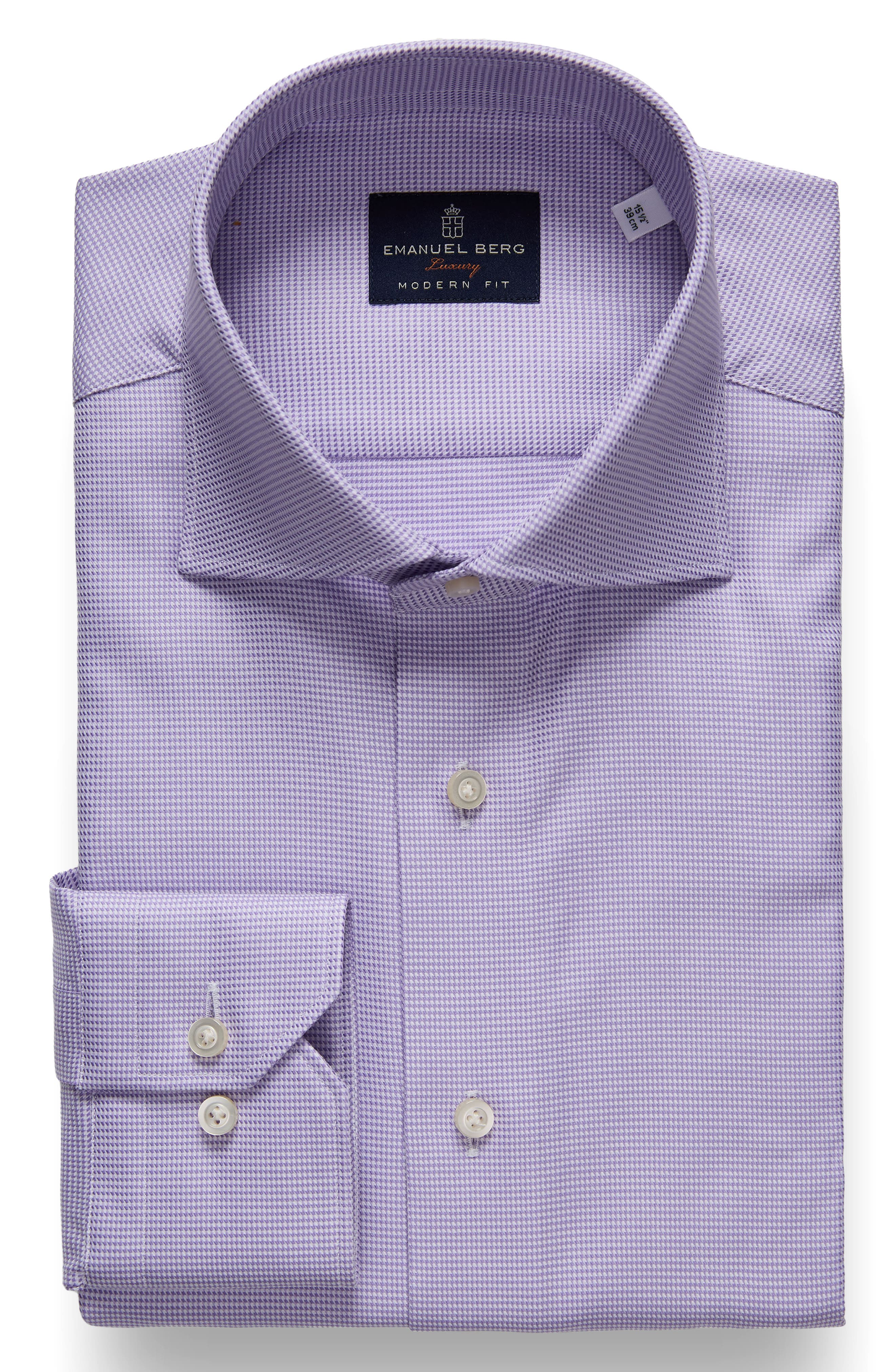 Emanuel Berg Modern Fit Houndstooth Natural Stretch Yoga Twill Dress Shirt