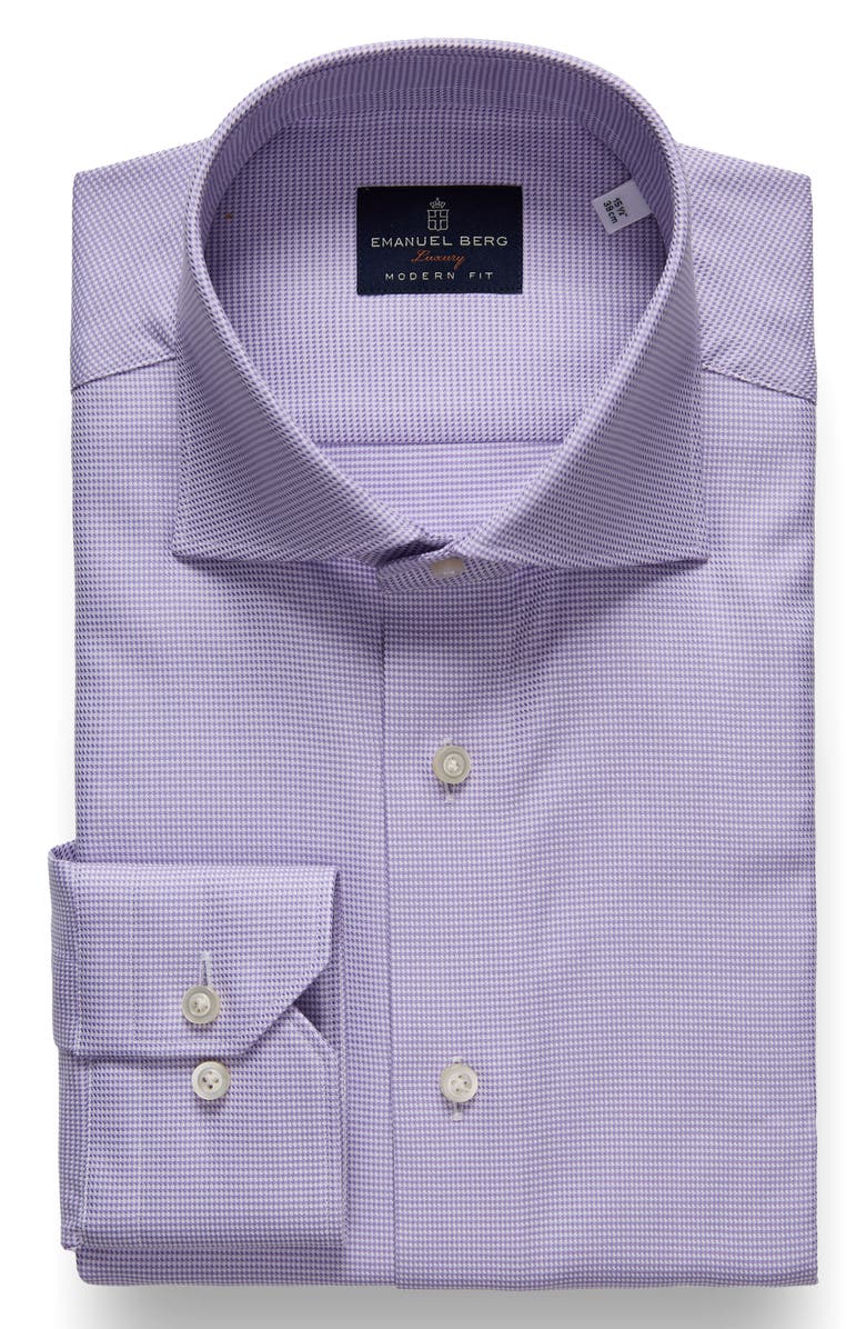 Emanuel Berg Modern Fit Houndstooth Natural Stretch Yoga Twill Dress Shirt, Main, color, Light Pastel Purple