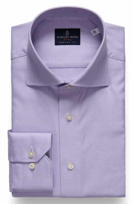 Emanuel Berg Modern Fit Houndstooth Natural Stretch Yoga Twill Dress Shirt