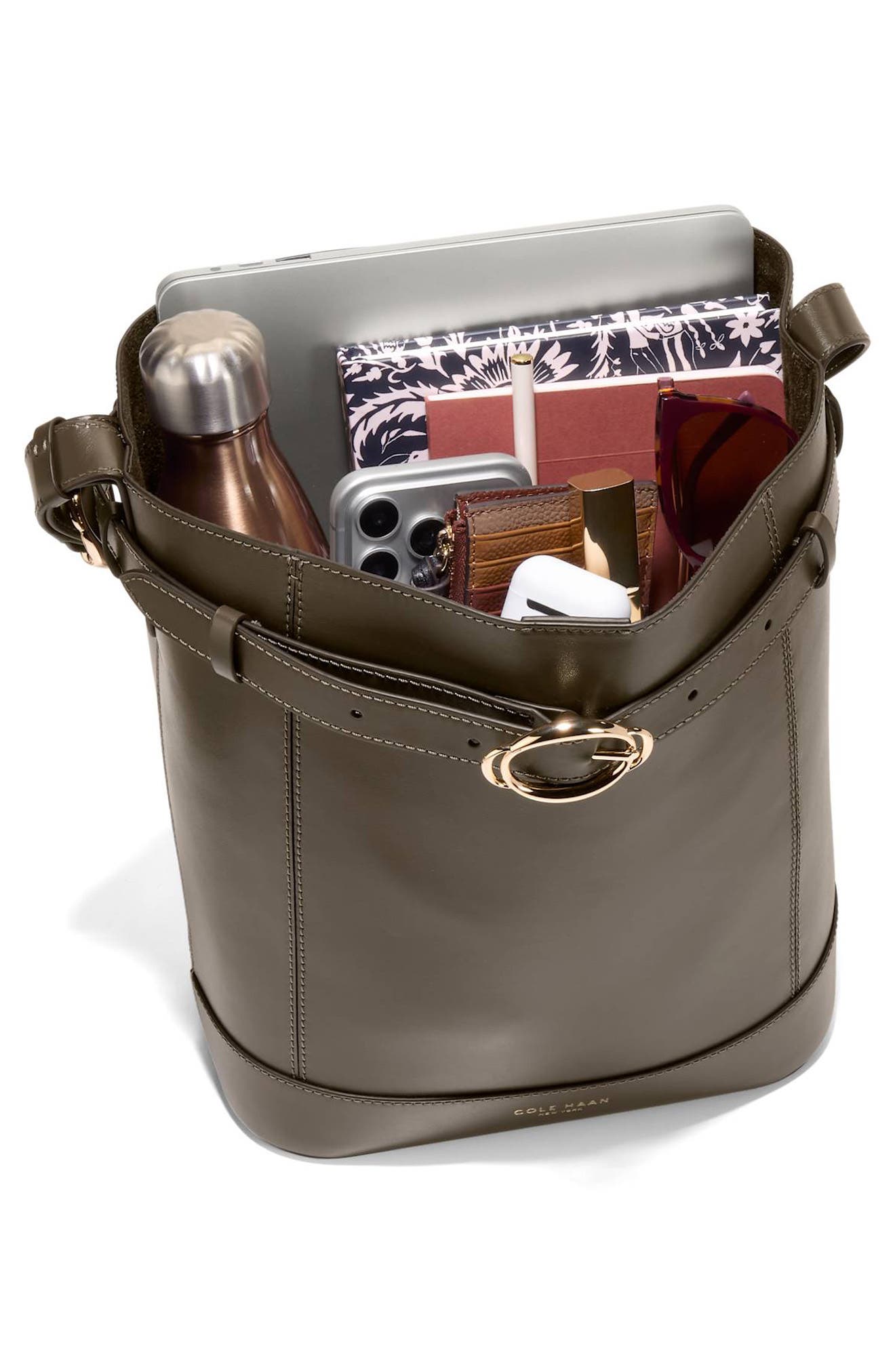 Alexandria Leather Bucket Bag, Alternate, color, DEEP OLIVE