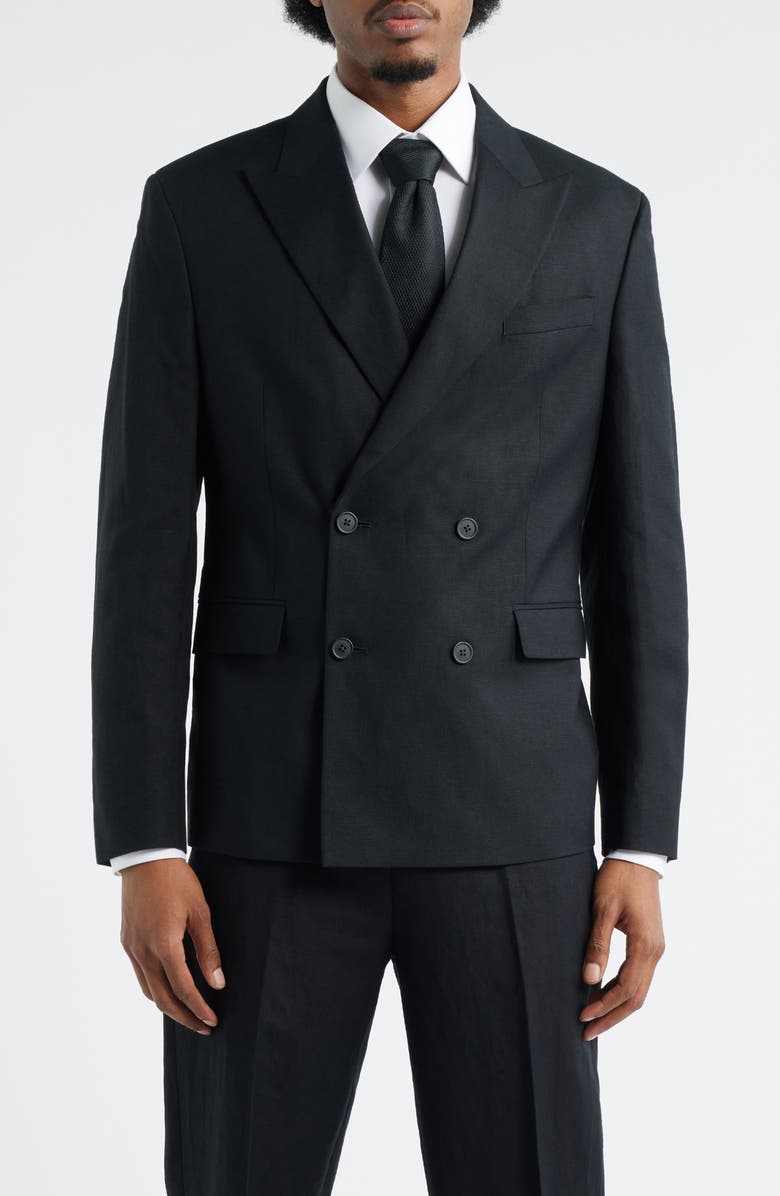 Open Edit Black Linen Blend Double Breasted Sport Coat, Main, color, Black