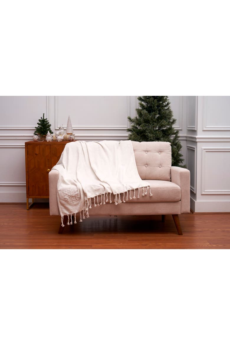 Tree, Star and Snow Throw Blanket, Alternate, color, White