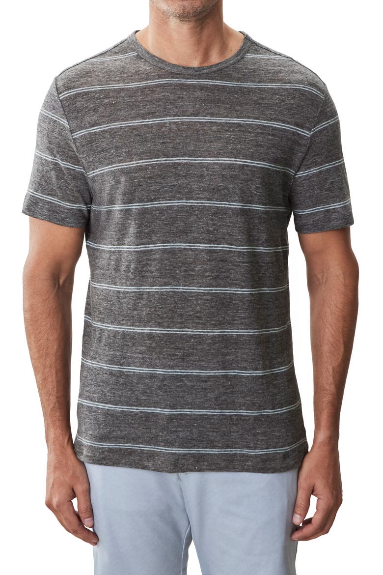 Folsom Short Sleeve Stripe Linen Blend T-Shirt, Main, color, CHARCOAL