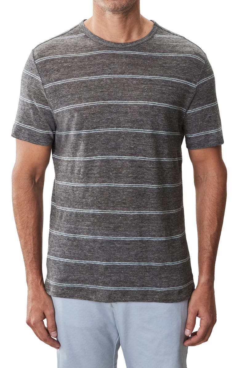 Robert Barakett Folsom Short Sleeve Stripe Linen Blend T-Shirt, Main, color, Charcoal