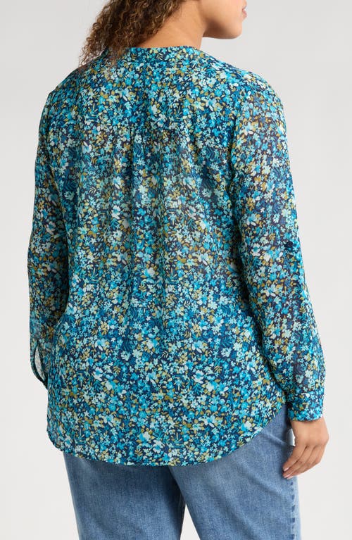 Kut From The Kloth Jasmine Roll Sleeve Top In Potenza Navy Aqua