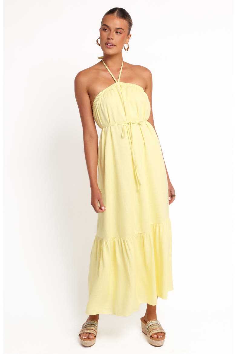 Halter Neck Linen Blend Maxi Dress, Alternate, color, LEMON