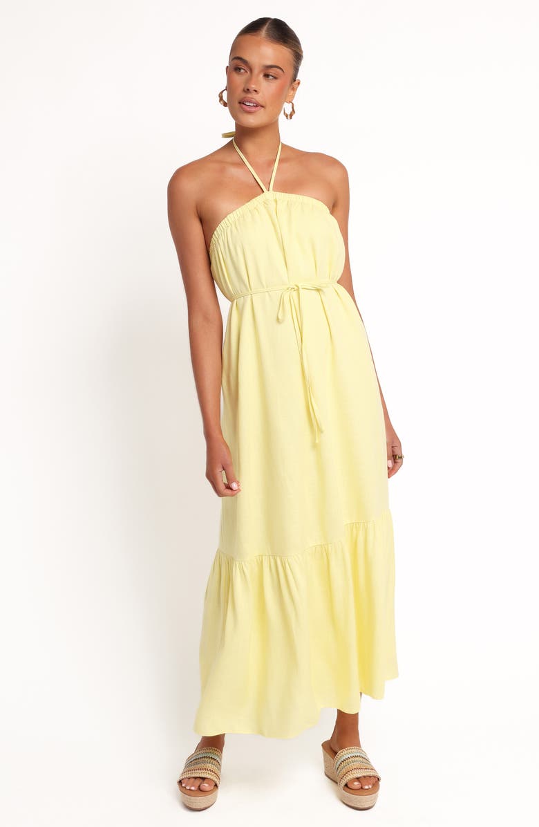 Petal & Pup Halter Neck Linen Blend Maxi Dress, Alternate, color, Lemon