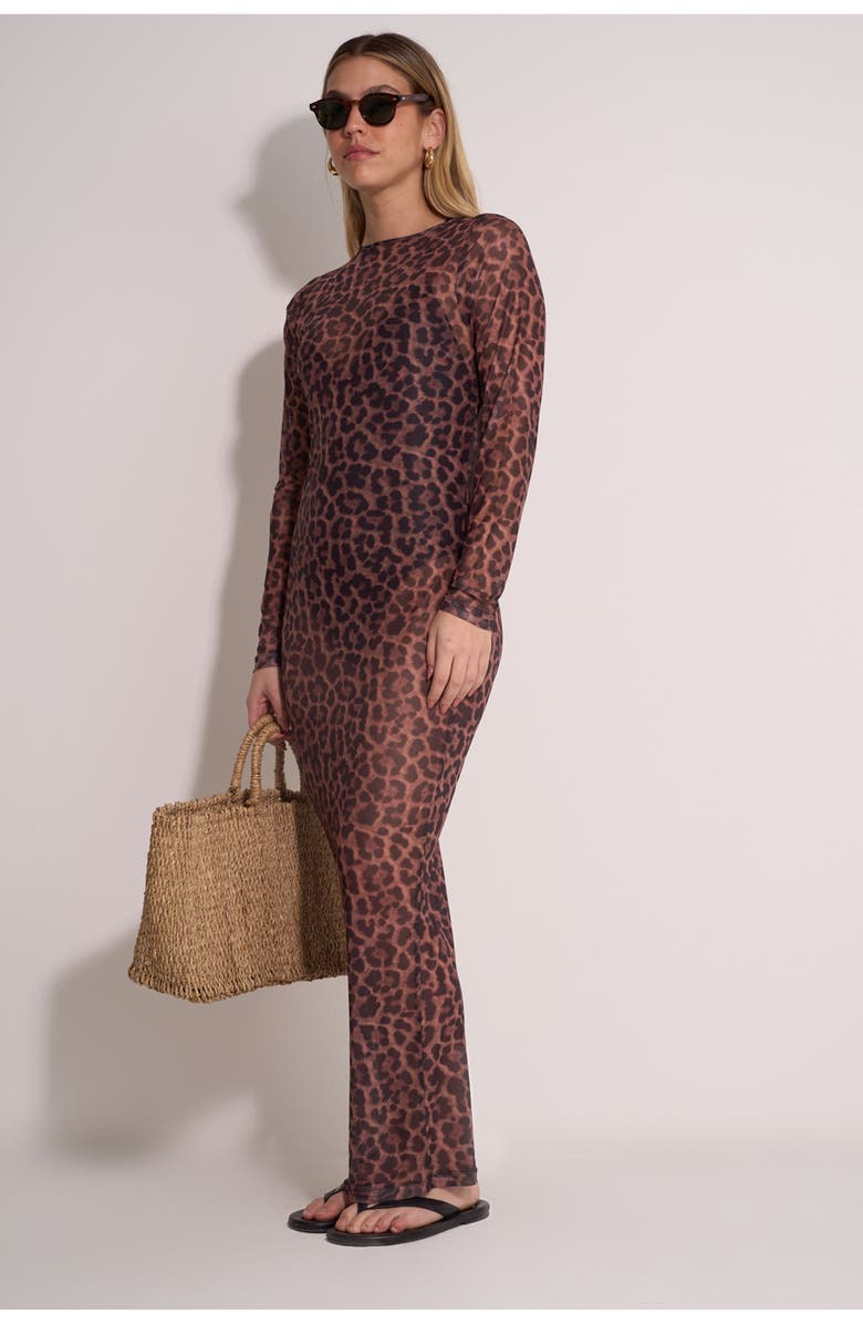 Gottex Beach Life Wild Mesh Long Sleeve Dress Cover-Up, Alternate, color, Leopard