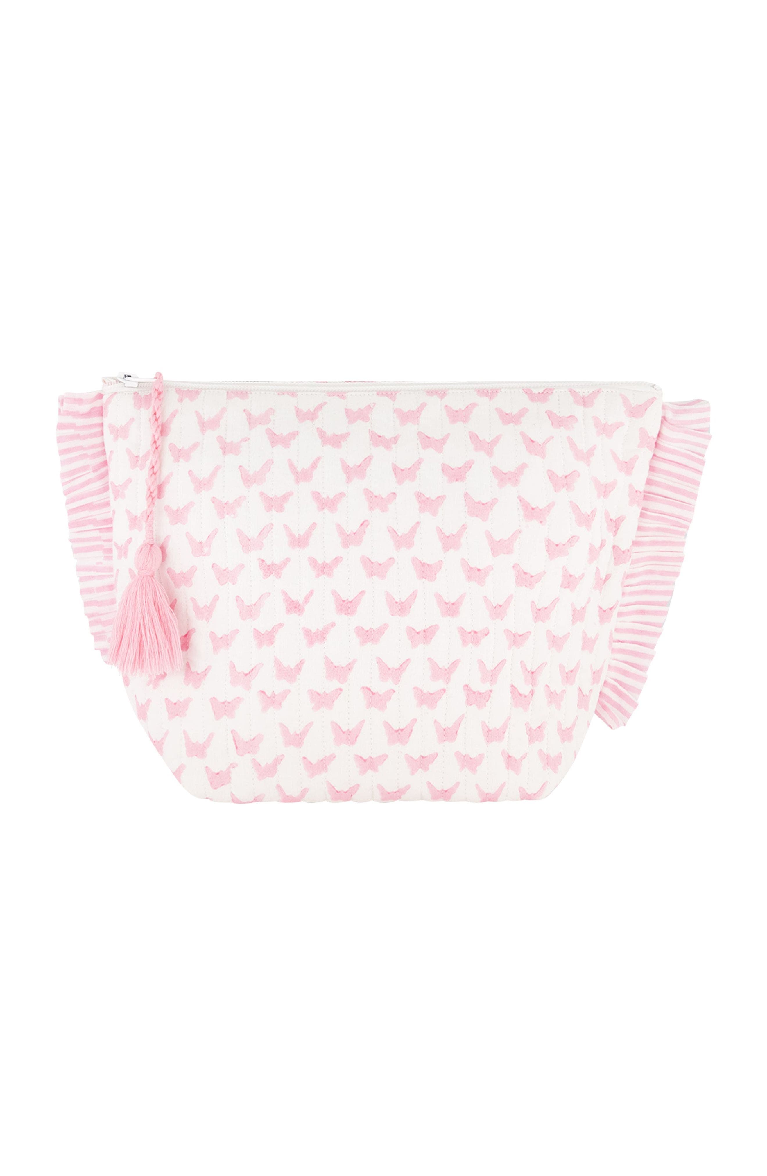 La Plage Ruffle Pouch, Main, color, Pink