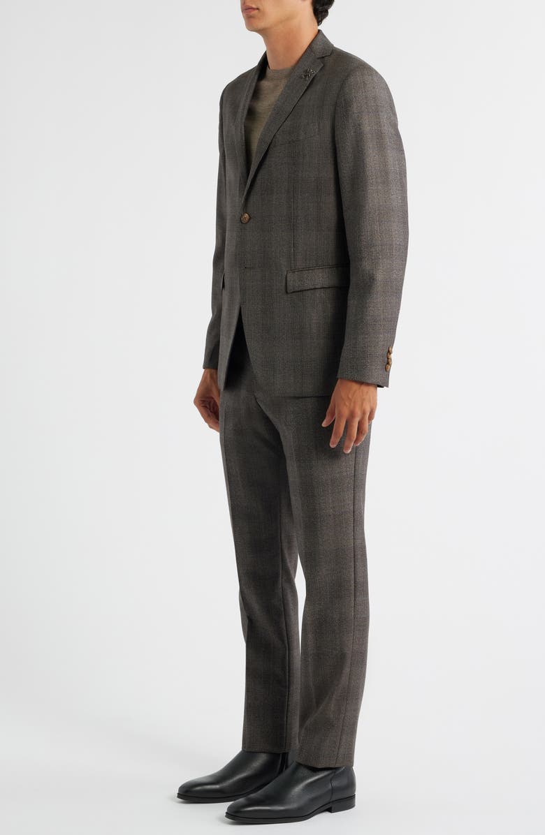 John Varvatos Star USA Varick Slim Fit Brown Glen Check Wool Blend Suit, Alternate, color, Brown